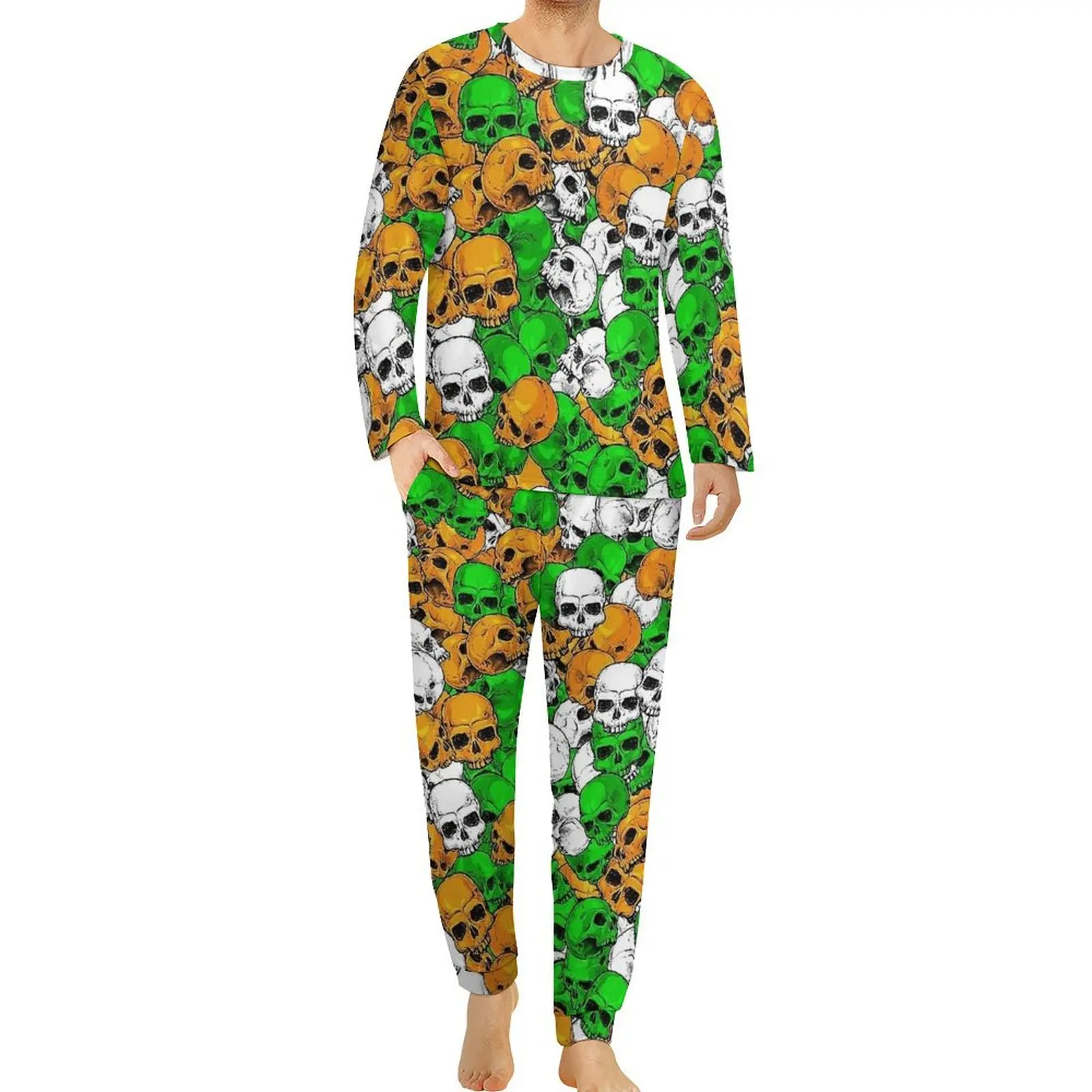 Halloween Pajamas Long Sleeves Irish Skulls Two Piece Sleep Pajama Sets Autumn Men Pattern Lovely Oversize Nightwear