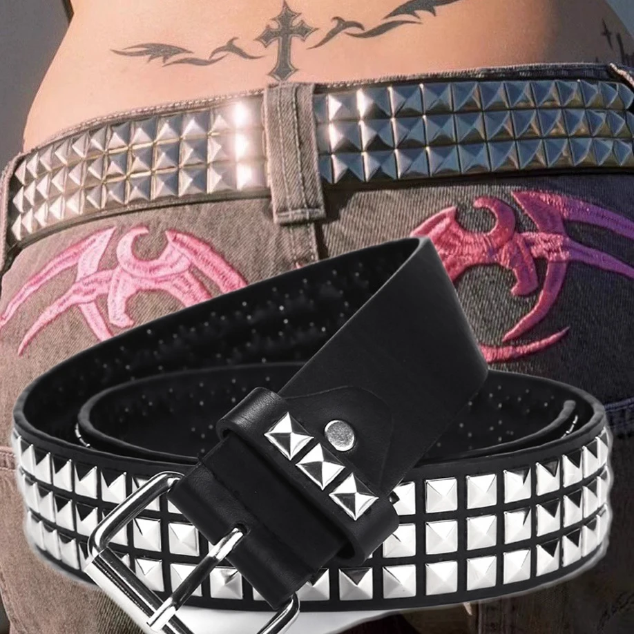 Gothic Studded Belt Metal Punk Rock Rivet Studded Belt with Bright Coloured Pyramid Studs Men's and Women's Belts Leather Belt