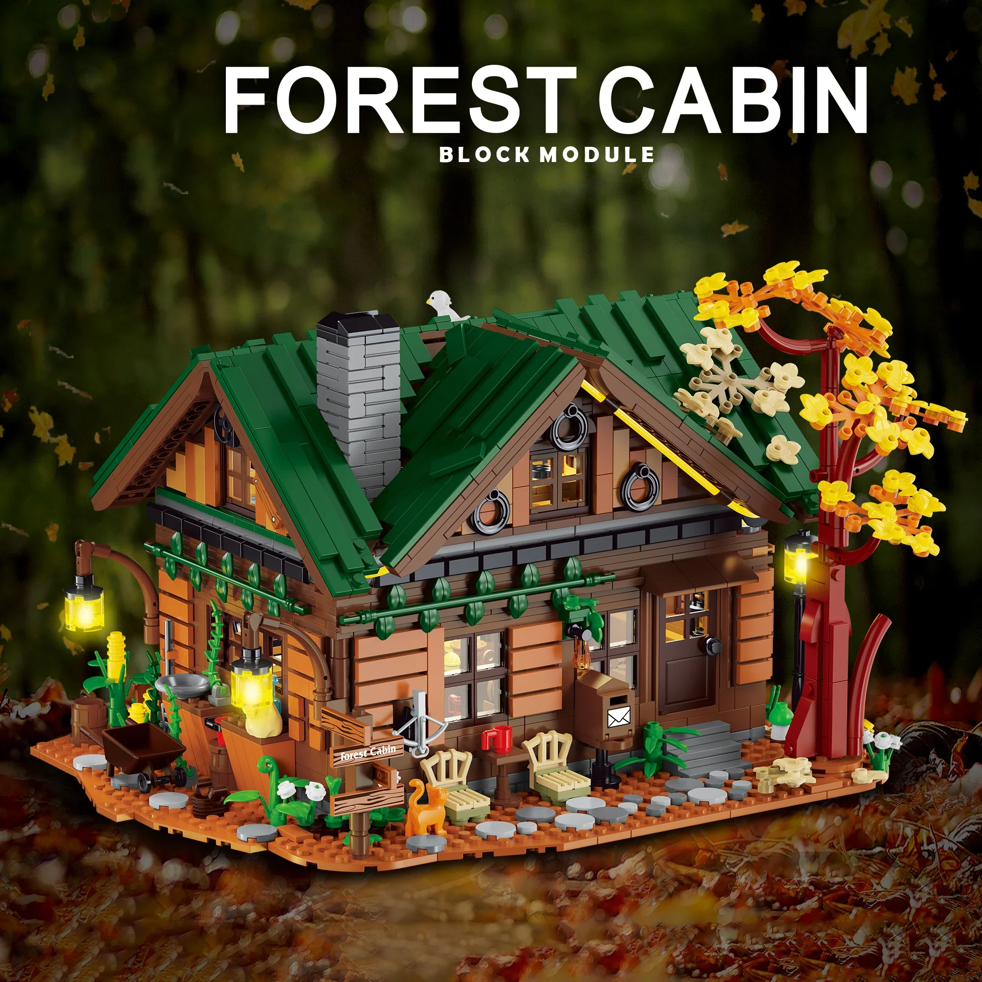 2234PCS Forest Cabin Building Blocks Secluded Tree House Light Moc Model Bricks Desktop Decoration Diy Toy Children Holiday Gift