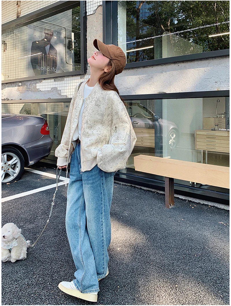 Printed Baseball Jacket for Women's 2024 Spring Autumn Season New Korean Version Fashionable Loose Casual Slimming Jacket Top