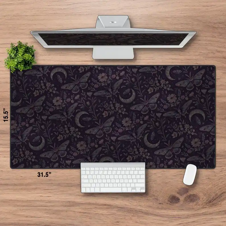 

Gothic Luna Moth XL Desk Mat Dark Goth Mouse Mat Playmat Mouse Pads Kawaii Office Accessories Mousepad Gamer Decoration Setup