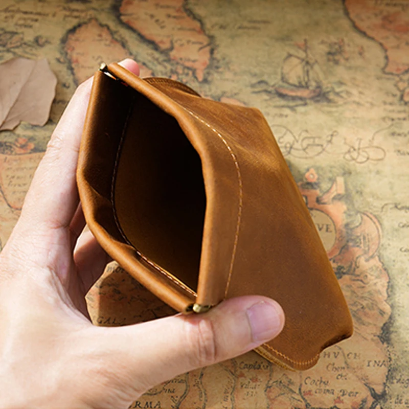 

Crazy Horse Leather Leather Squeeze Coin Purse Pouch Storage Bag for Jewelry and Cards