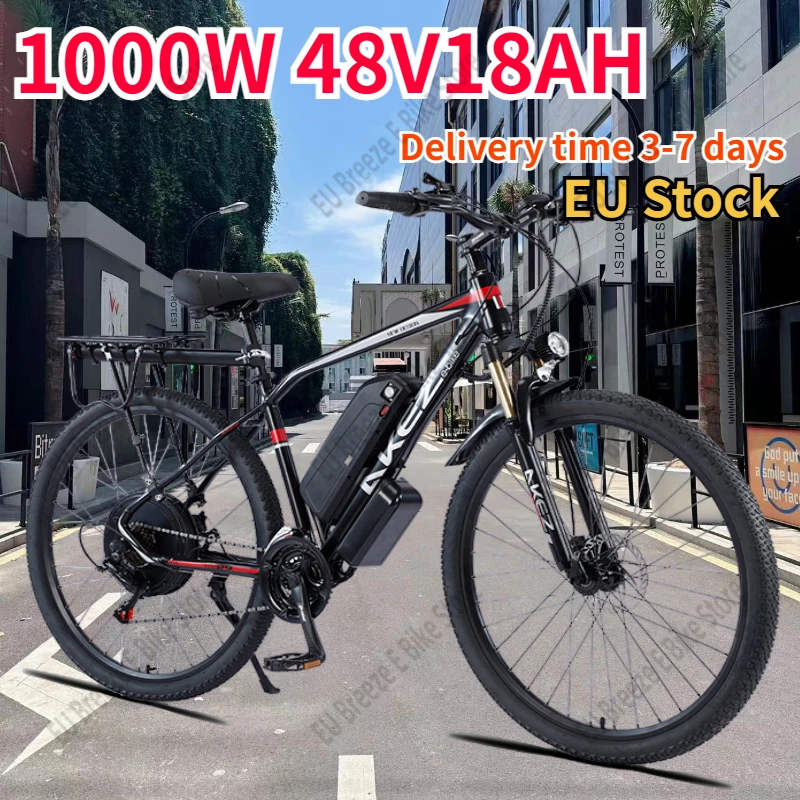 AKEZ Electric Bike 1000W Brushless Motor 48V18AH Lithium Battery 21-Speed E Bike 29 Inch Tire Aldult Mountain Electric Bicycle