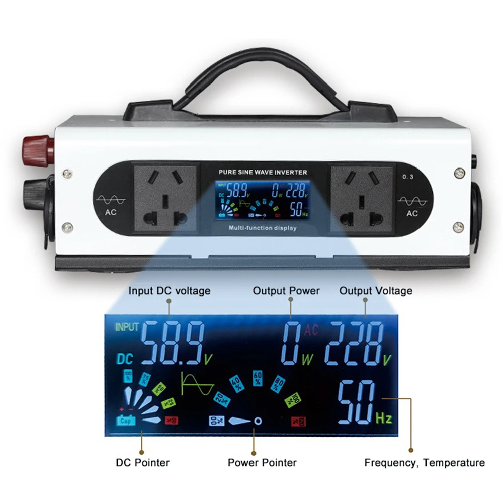 Imagem -03 - Inversor Solar de Onda Senoidal Pura Inversores de Carro Display Digital Inteligente Conversor de Voltagem Dc12v 24v 48v 60v 220v ca 3500w