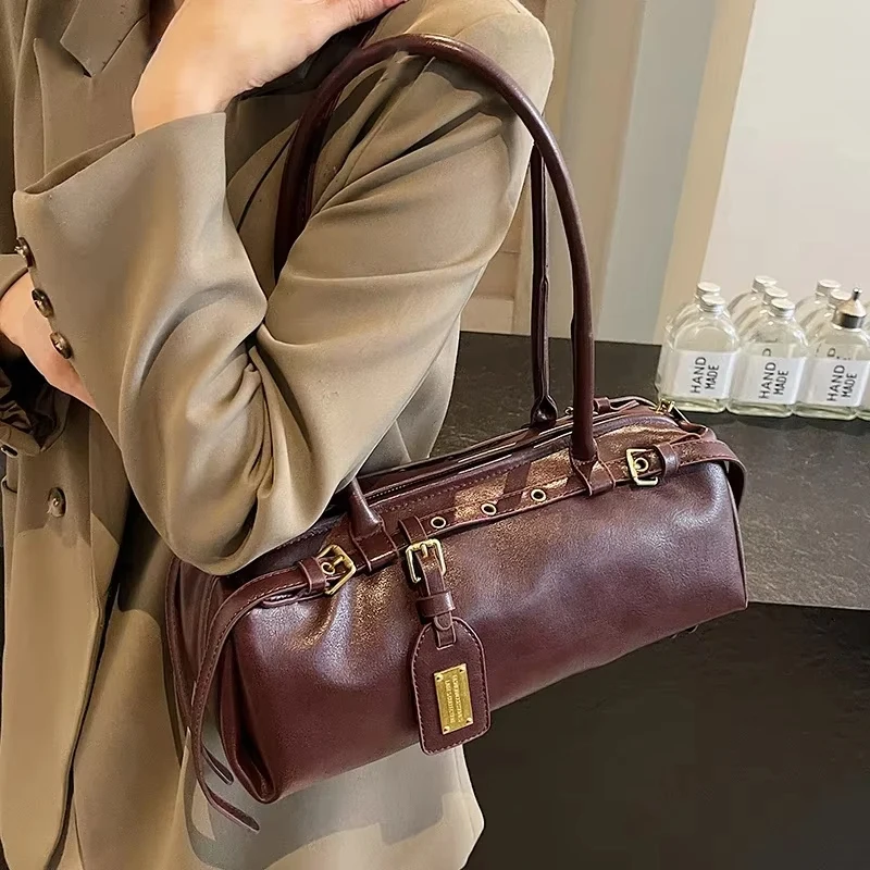 

Belt Design Small PU Leather Shoulder Bags Women 2024 New Y2K Korean Fashion Retro Underarm Bag Trend Simple Tote Bag Handbags