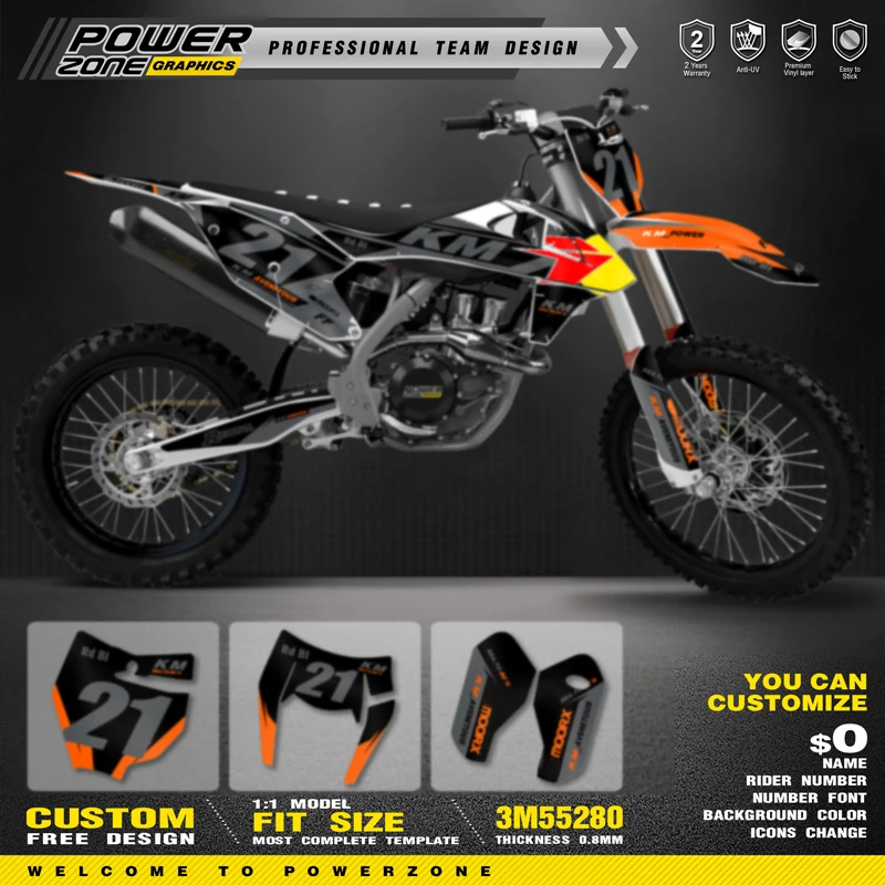 

PowerZone Custom Team Graphics Backgrounds Decals Stickers Kit For KTM SX SXF MX 16-18 EXC XCW Enduro 17-19 125 to 500cc 39
