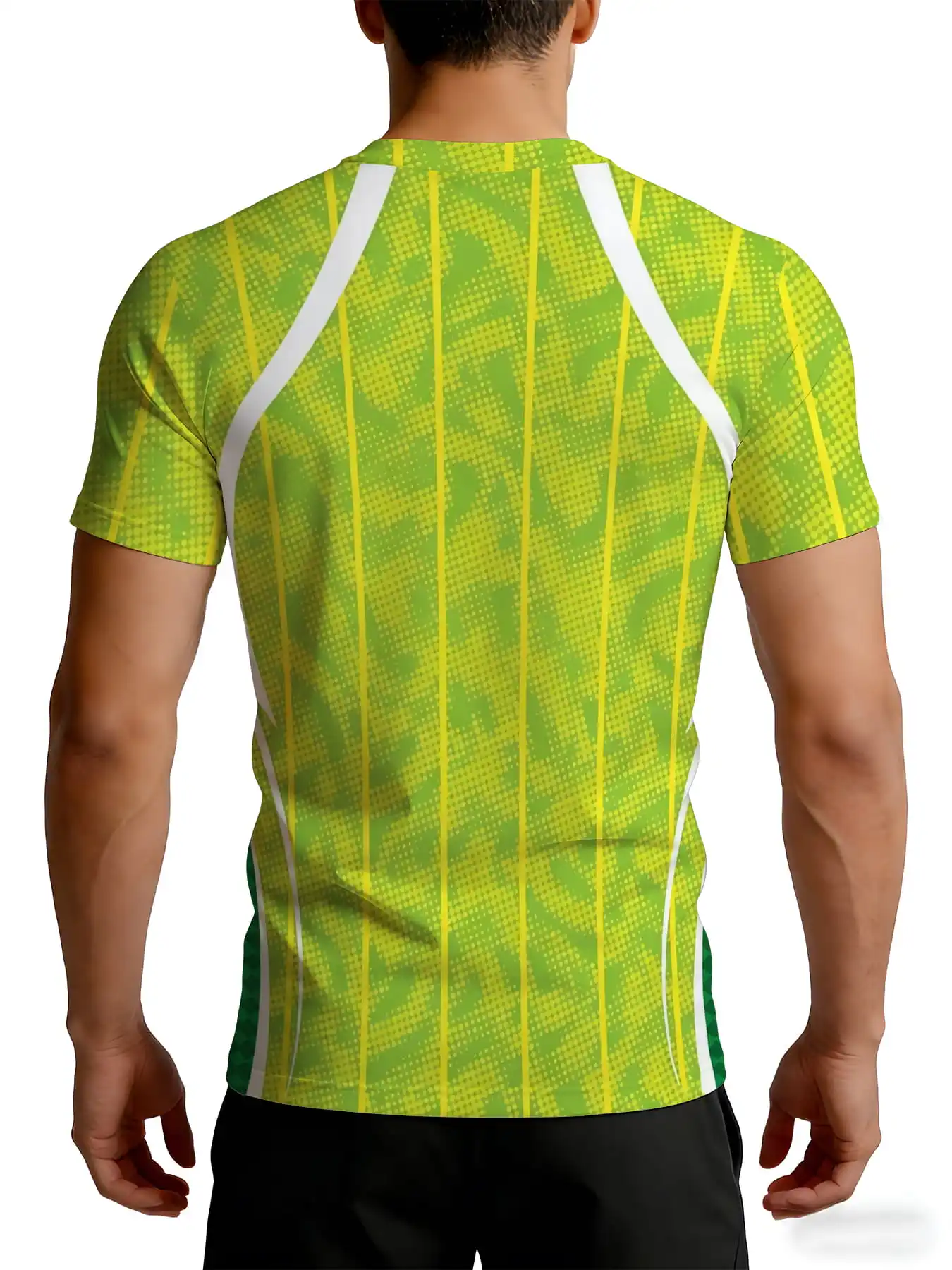 Men Sports Short Sleeve T-Shirt Quick Dry High Elastic Green Vertical Stripe Print Breathable Slim Fit Training Top view 3