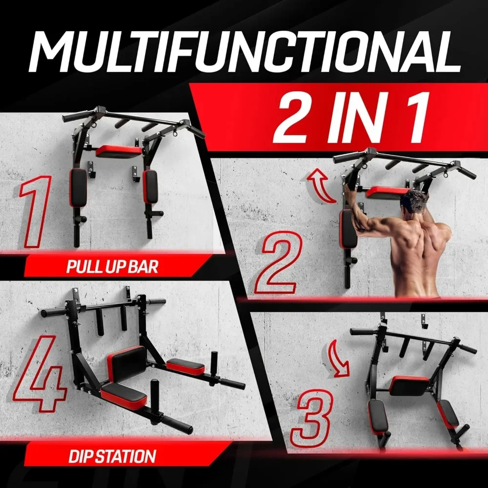 Multifunctional Wall Mounted Pull Up Bar Chin Up Bar Dip Station  Power Tower Set Training Equipment Fitness Supports 515 lbs