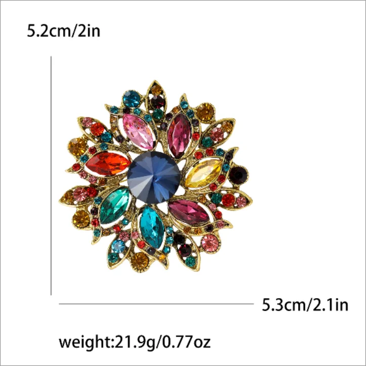 Anmutige Luxus-Kristall-Broschen mit runden Blüten für Damen, trendige Zirkon-Anstecknadeln, Schmuck für Party, Büro, Anzug, Dekoration, Festivalgeschenk – Detail 1