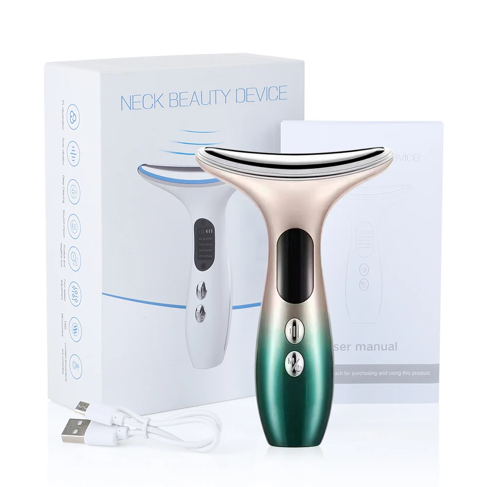 EMS Neck Massager Microcurrent Face Neck Beauty Device LED Photon Firming Rejuvenation Anti Wrinkle Thin Double Chin Skin Care