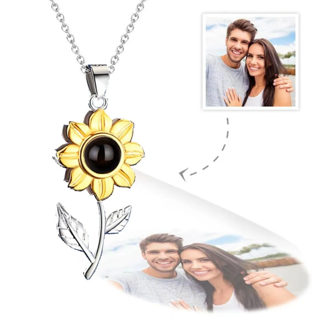 Personalisierte Sonnenblumen-Fotoprojektions-Halskette, individueller Bildanhänger, Ich liebe dich, Schmuckgeschenk für Frauen, Mutter, Ehefrau, Tochter – Detail 2