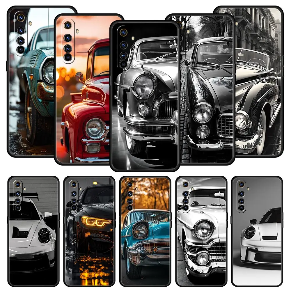 Black White Car Phone Case For Realme 16 15T 14 13 12 11 10 4G 9 8 5G Pro Plus C21 C25 C35 GT5 GT3 GT2 Neo 2 3 3T 5 Cover