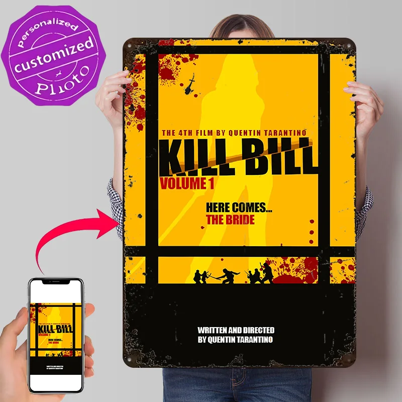 Kill Bill Vol. 1 Movie Personalized 3D Textured Metal Poster Wall Art Tinplate Sign for Office Decor Room Coffee Bar Accessories
