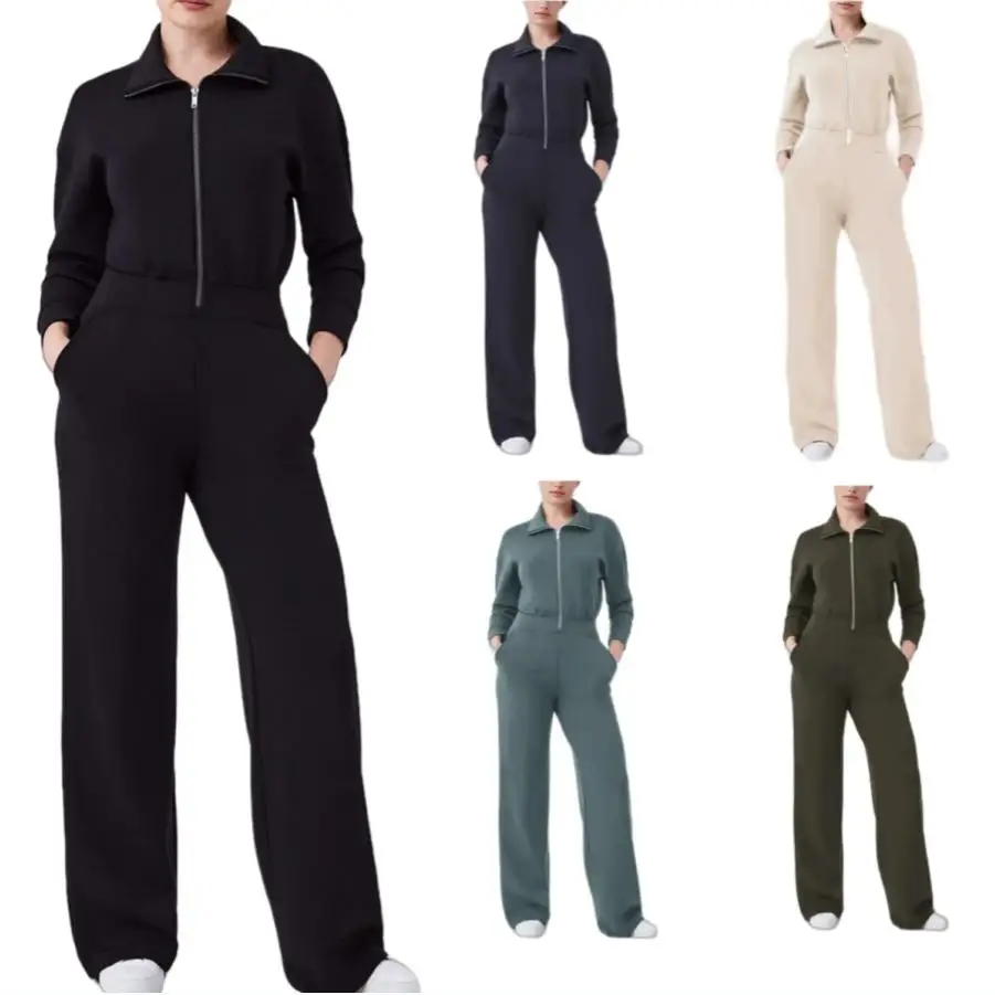 

Women's Long Sleeve Wide Leg Jumpsuit Zipper Collar Sweatshirt Set Independent Station New Arrival Spring Polyester Fiber