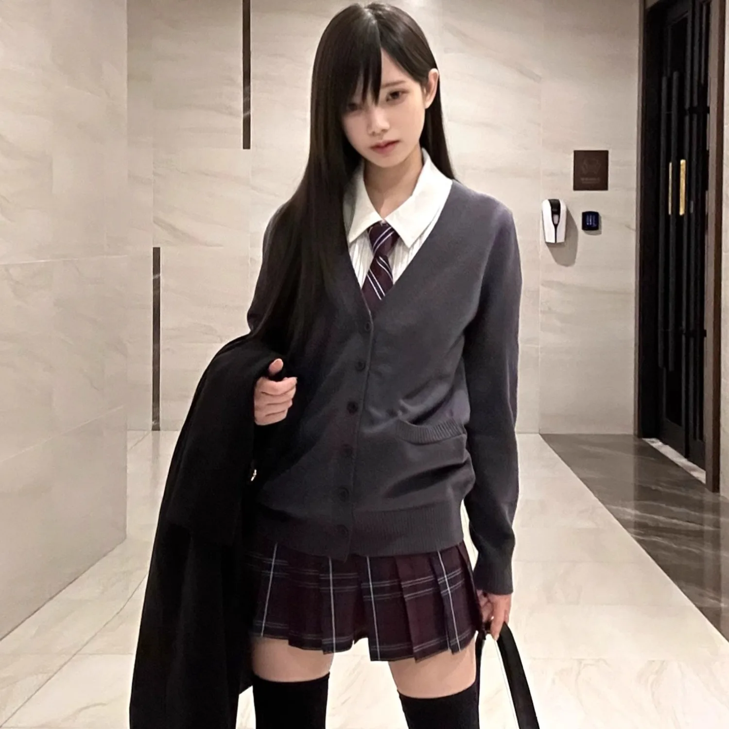 Japanese Preppy V-Neck Knit Cardigan,Spring Autumn JK School Uniform Sweater, Slim Fit for Graduation Photo&Daily Campus Wear