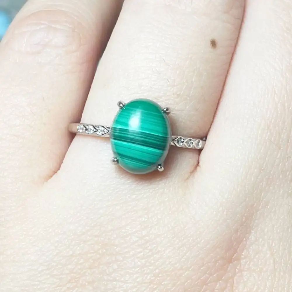 1ring 925 sterling silver natural green malachite adjustable ring for women ring for gift stone size approx8*10mm