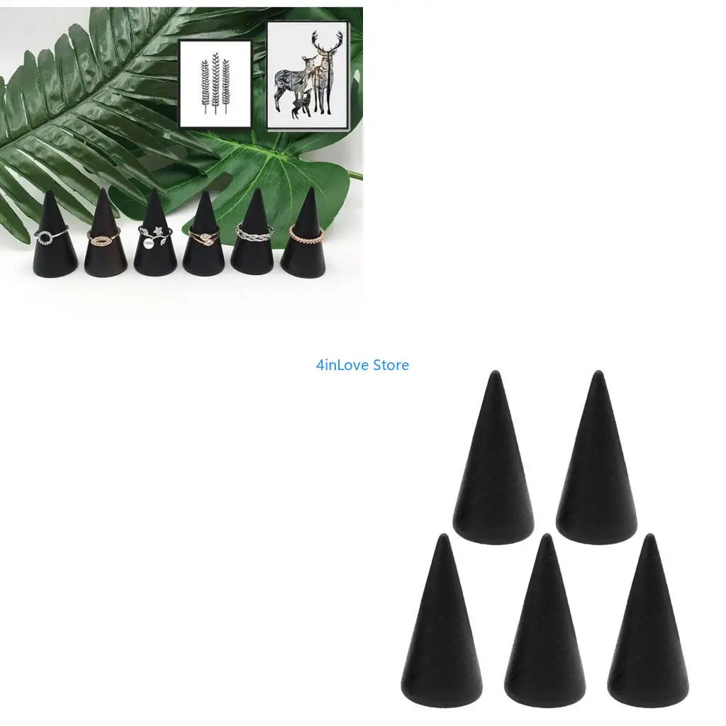 

T4MD 5Pcs Cone Rings Holders Solid Jewelry Display Stands Rings Finger Trinket Stand Storage