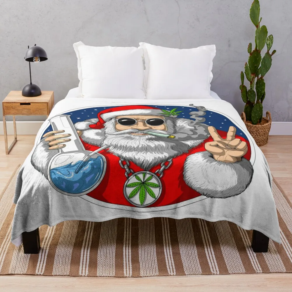 Santa Smoking Weed Throw Blanket Travel Tourist Blankets