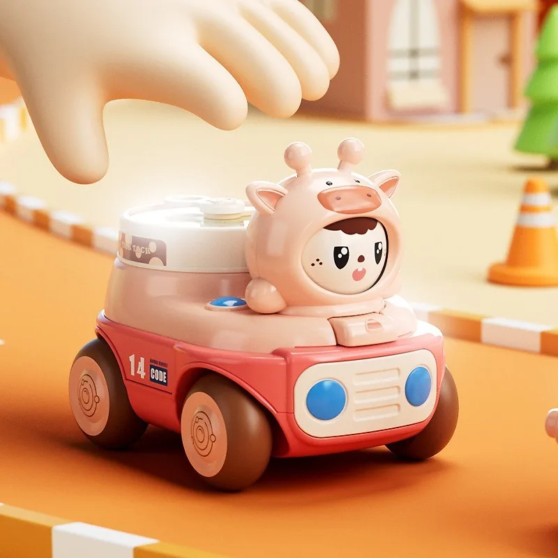 Giocattolo Puzzle per Bambini, Auto Cartoon con Modalità di Gioco Multiple, Scivolamento a Inerzia, Cambio Faccia, Fischietto, Piccola Auto per l'Apprendimento del Tempo