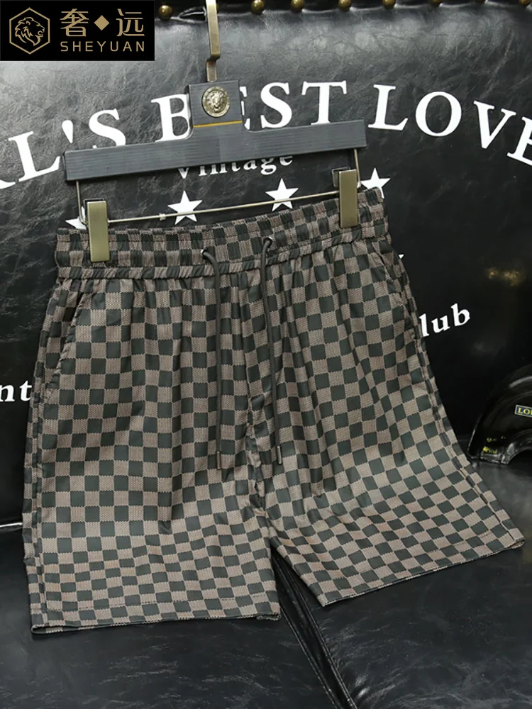 

Faionable Urban Men's Plaid orts Casual Wear Summer New Sle Five-Quarter Length Breathable Polyester Fiber Easy Care