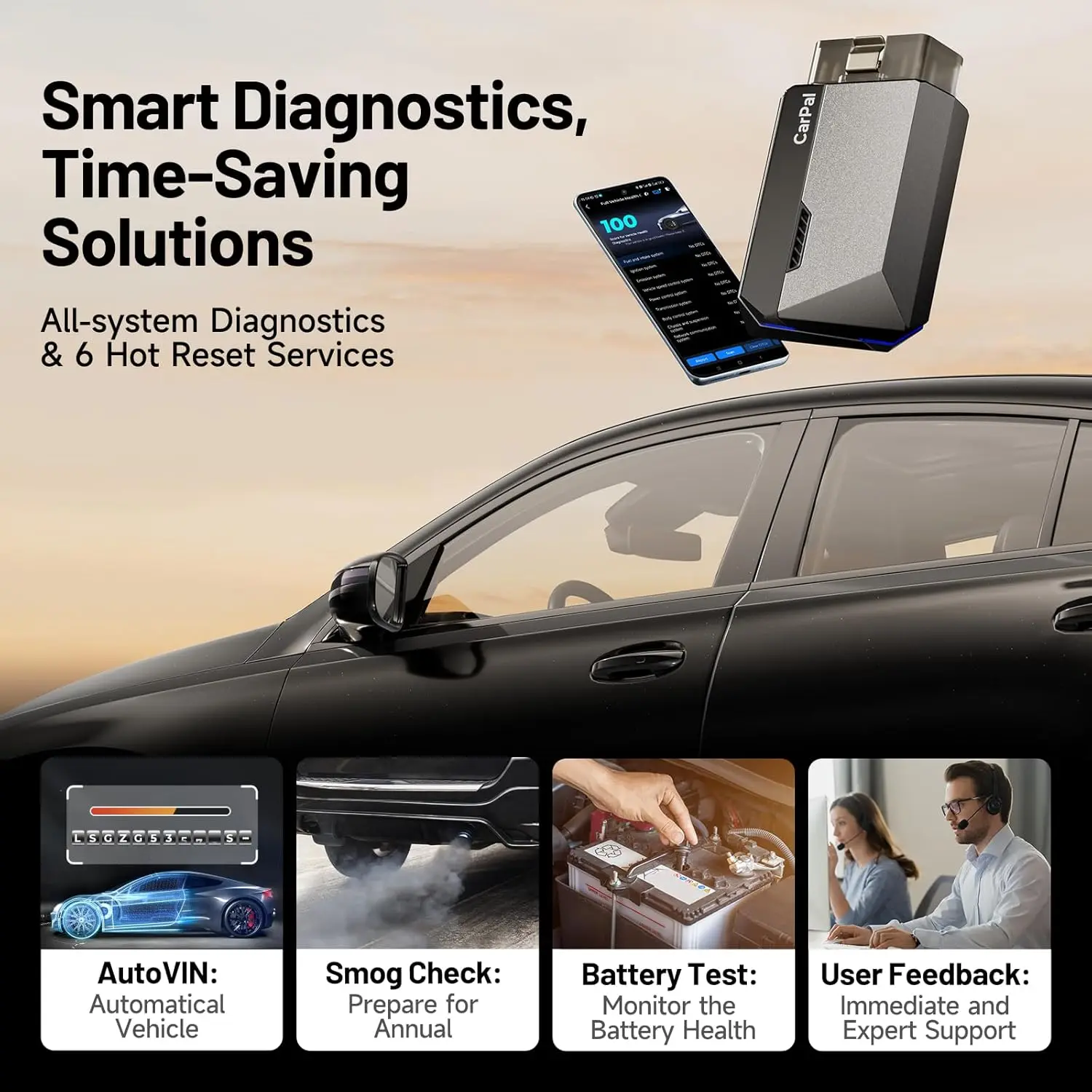 TOPDON Carpal OBD2 Scanner for Car All System Diagnostic Tool Vehicle Health Check Smog Check Battery Test IOS Android  BT 5.0