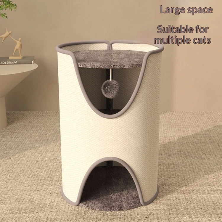 Árbol rascador de sisal cerrado con cama y poste para gatos - imagen 2