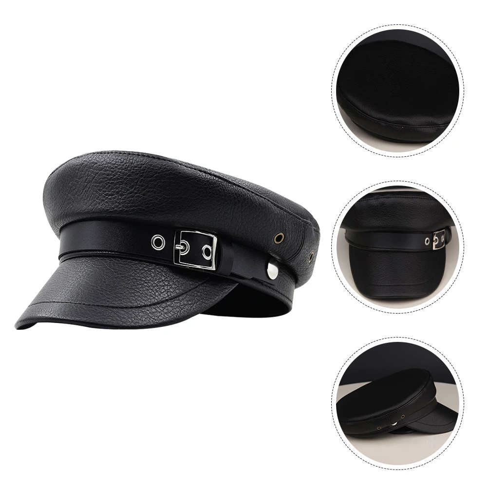 

Military Beret Hats Women PU Cap Breathable Chauffeur Hat Sailor Yacht Greek Fisherman cosplay Accessories