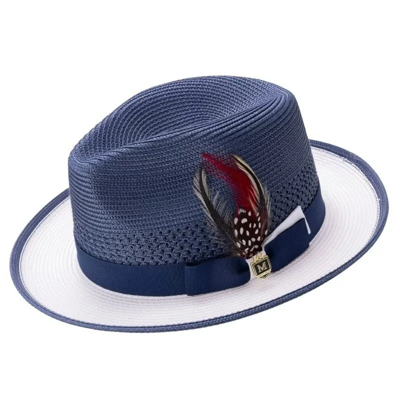 Summer with Splicing Feather Fedoras Hat for Men's Women's Seaside Vacation Sunshade Jazz Top Panama Hat