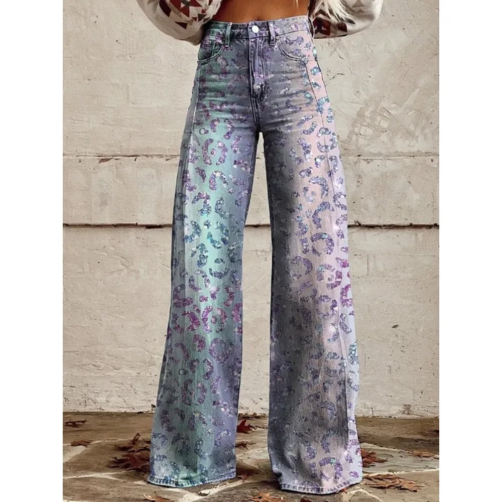Vintage Leopardenmuster Weite Hose 100% Baumwolle Hohe Taille Locker Sitzende Lässige Palazzo-Hose Sommer Urlaub Streetwear Hose – Detail 9