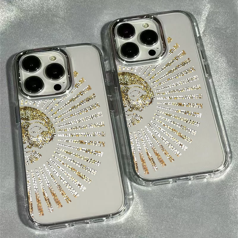 For iPhone 18 17 16 15 14 13 12 11 Pro Max Case Sun Trendy Pattern Metal Frame Clear Cover For iPhone Air XS X XR 7 8 Plus Funda
