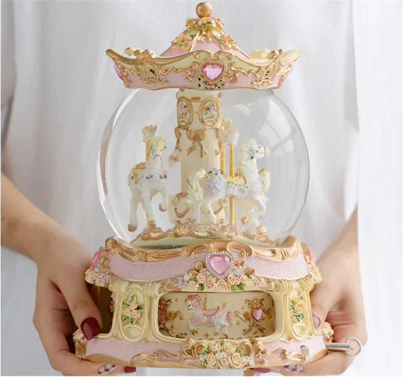 Creative desktop display birthday gift Carousel crystal ball music box custom music box song