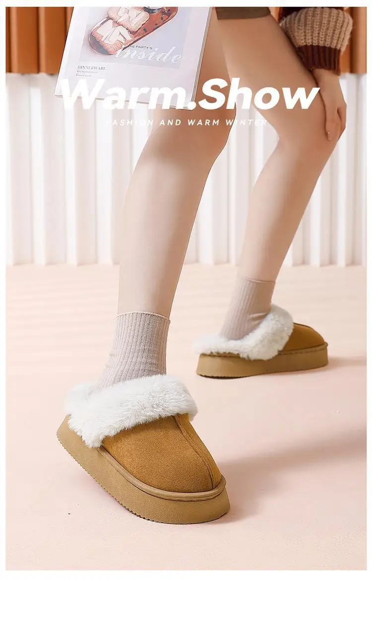2026 Winter Warme Flache Fell-Hausschuhe für Damen, Kunstwildleder Flauschige Pelzige Hausschuhe, Bequeme Rutschfeste Innen-Boden-Baumwollschuhe – Detail 5