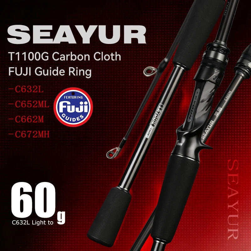 Leydun SEAYUR Casting-Rute T1100G Carbon-Gewebe FUJI Führungsring-Rute 60g Leichtgewichtige Reiserute 2-teilig Angelruten