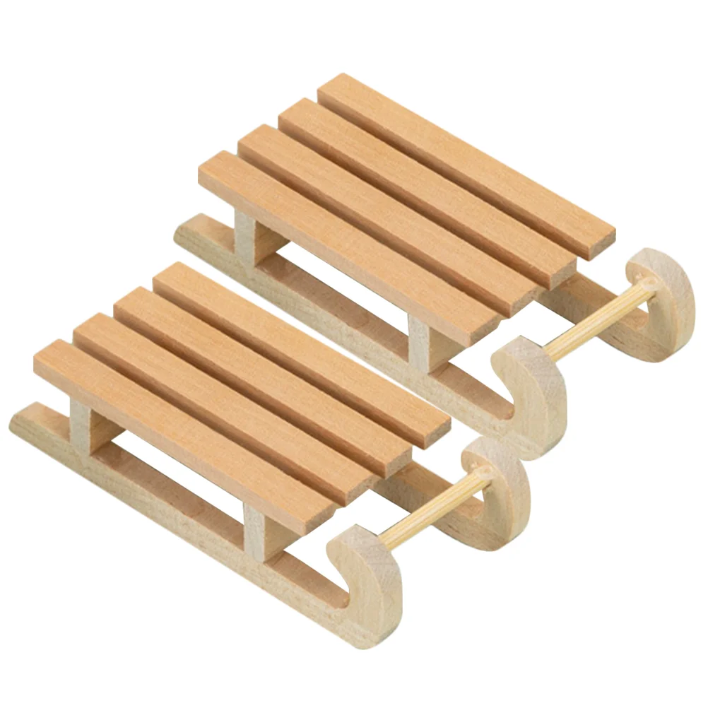 2 Pcs Wooden Sled Home Decor Ornaments for Kids Miniature Models House Scene Layout
