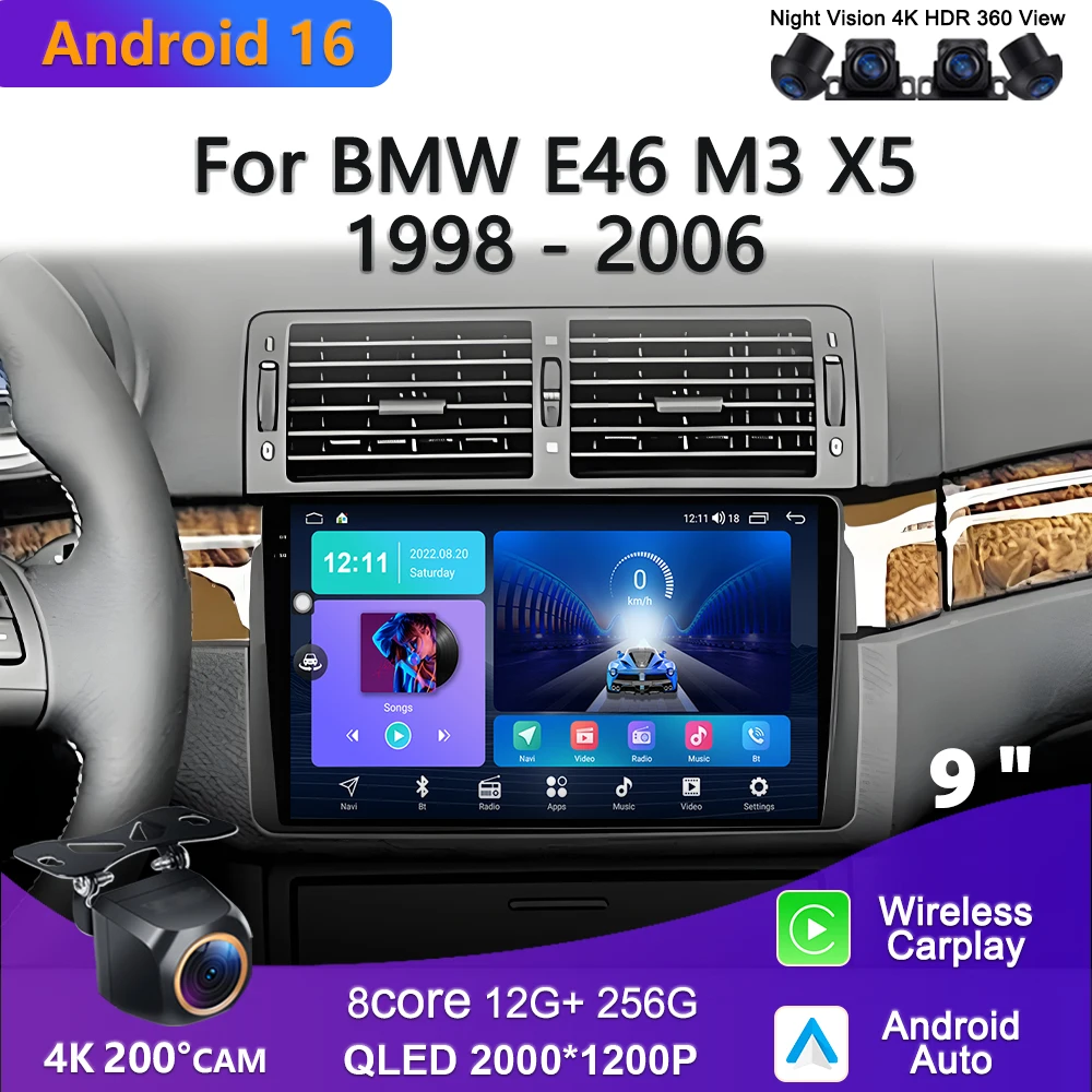 Android 16 Multimedia For BMW E46 M3 X5 1998 - 2006 Stereo Head Dash Cam High-performance CPU Plug and Play GPS Navigation wifi