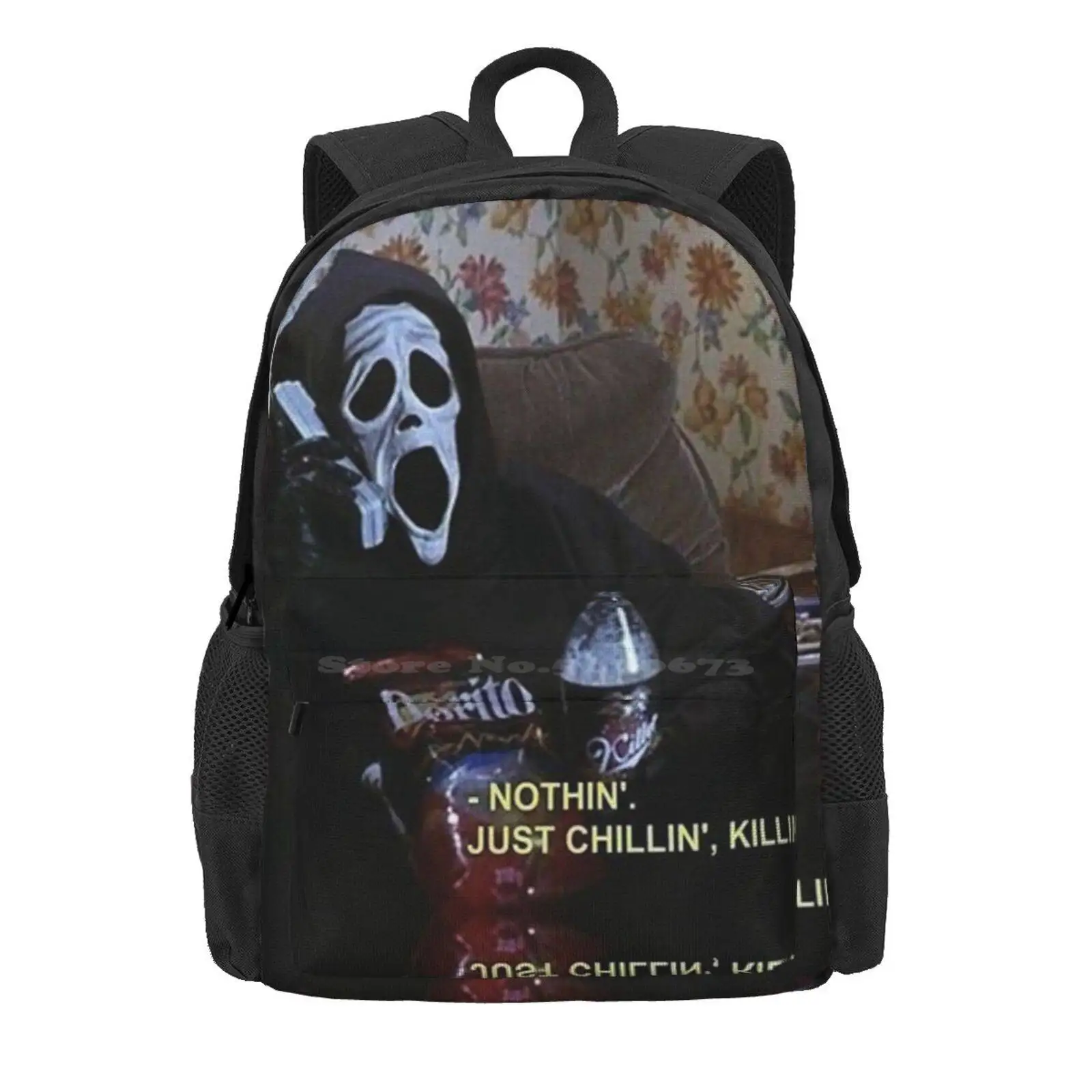 Just Chillin', Killin' Hot Sale Schoolbag Backpack Fashion Bags Horror Scream Scary Chilling Relaxing Captions Captioned Funny