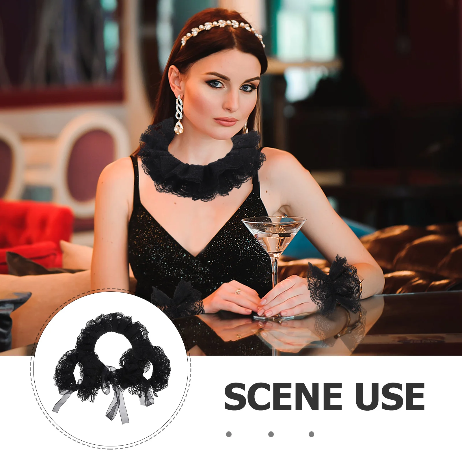 1 conjunto retro plissado colarinho rendas punhos de pulso conjunto vitoriano traje acessórios para mulheres teatro fotografia vestido casamento decoração