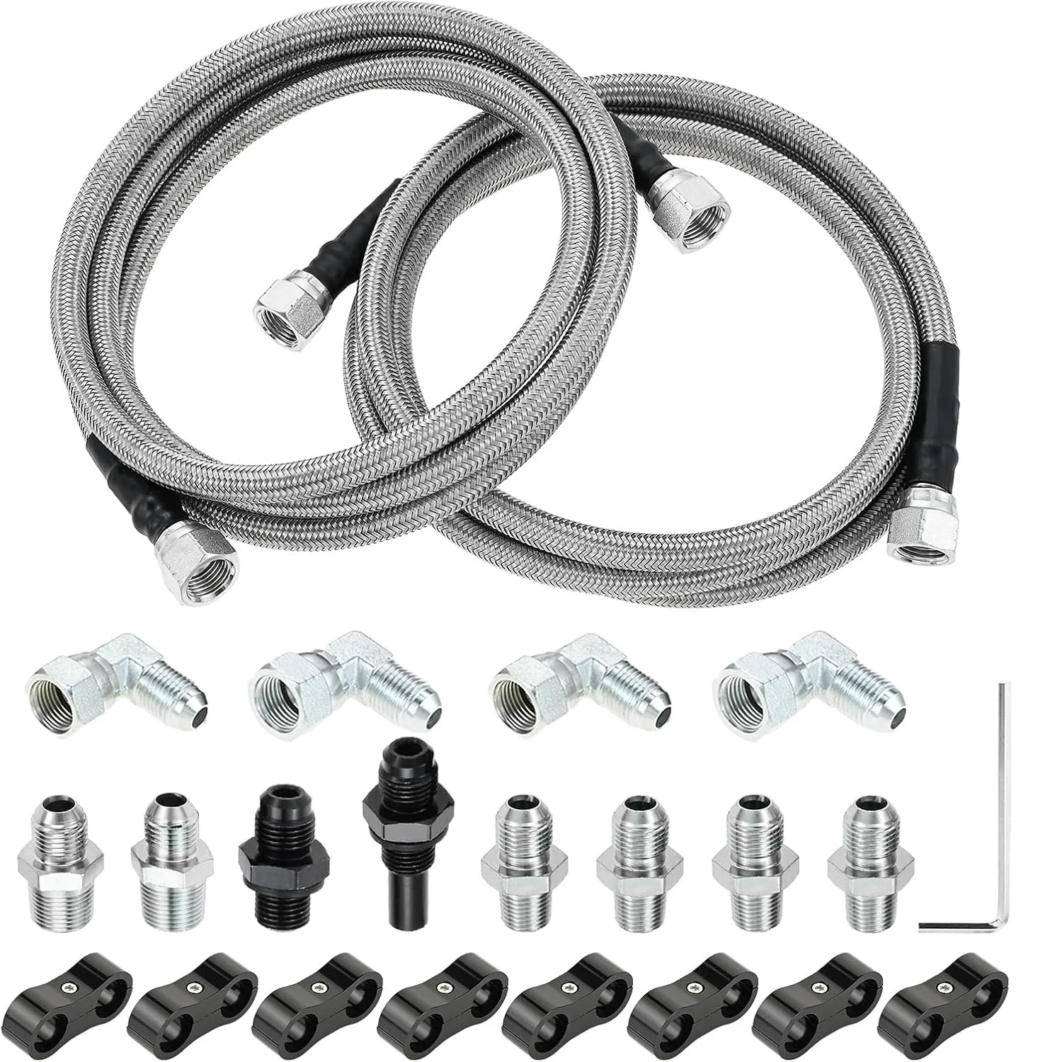 

6AN 70" Car Transmission Cooler Hose Line Kit with Separator Clamps for GM Chevy TR6060 C5 C6 AOD 4L80E TH350 TH400 4L60E 700R4