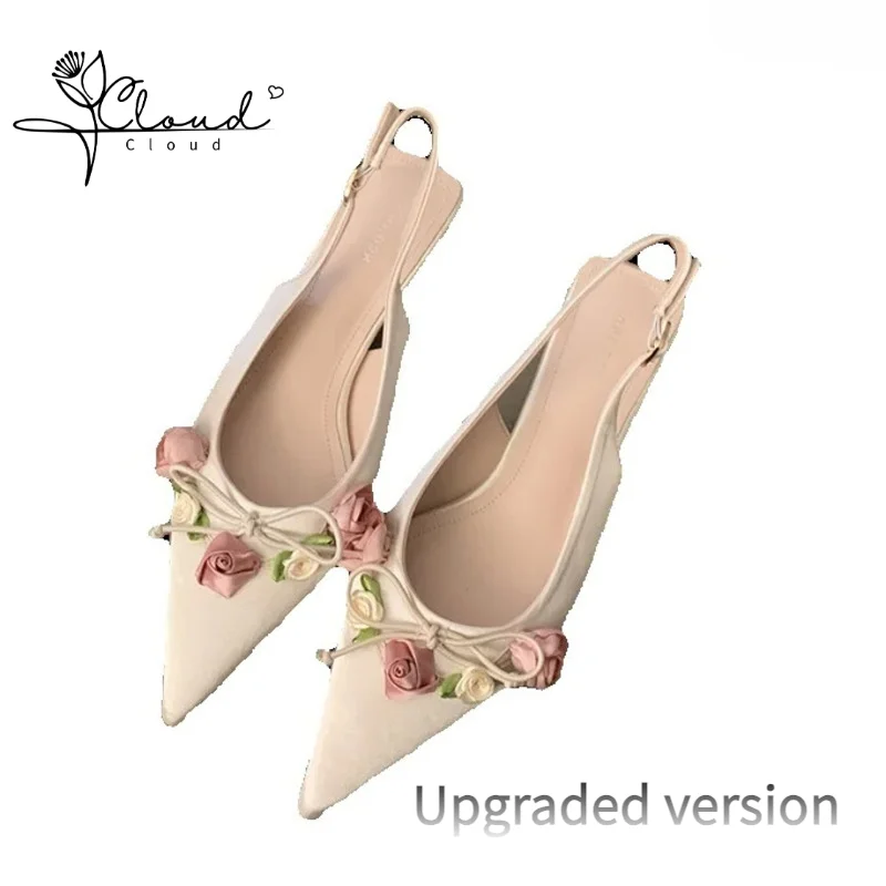 

Concise New Spring and Autumn Fashion Flower Sweet Pointed Shallow Mouth Bow Needle Buckle Casual Thin High Heel Women's Shoes