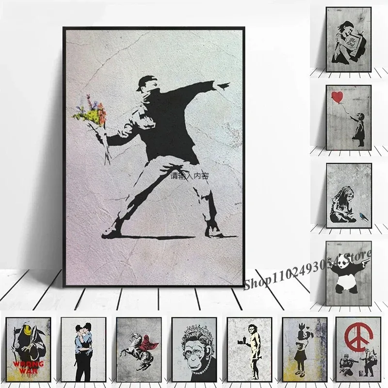 Banksy-pintura en lienzo con grafiti, impresiones, imágenes artísticas de pared, chica con globo rojo, carteles blancos y negros, decoración nórdica para el hogar