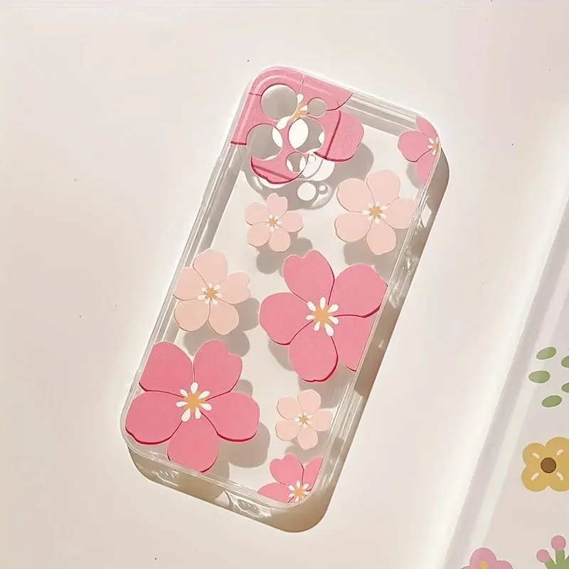 Pink Flowers Phone Case For iPhone 14 13 11 15 Pro Max 12 Mini XS XR X 8 7 Plus SE 2022  14Pro 13Pro Matte Soft Cover