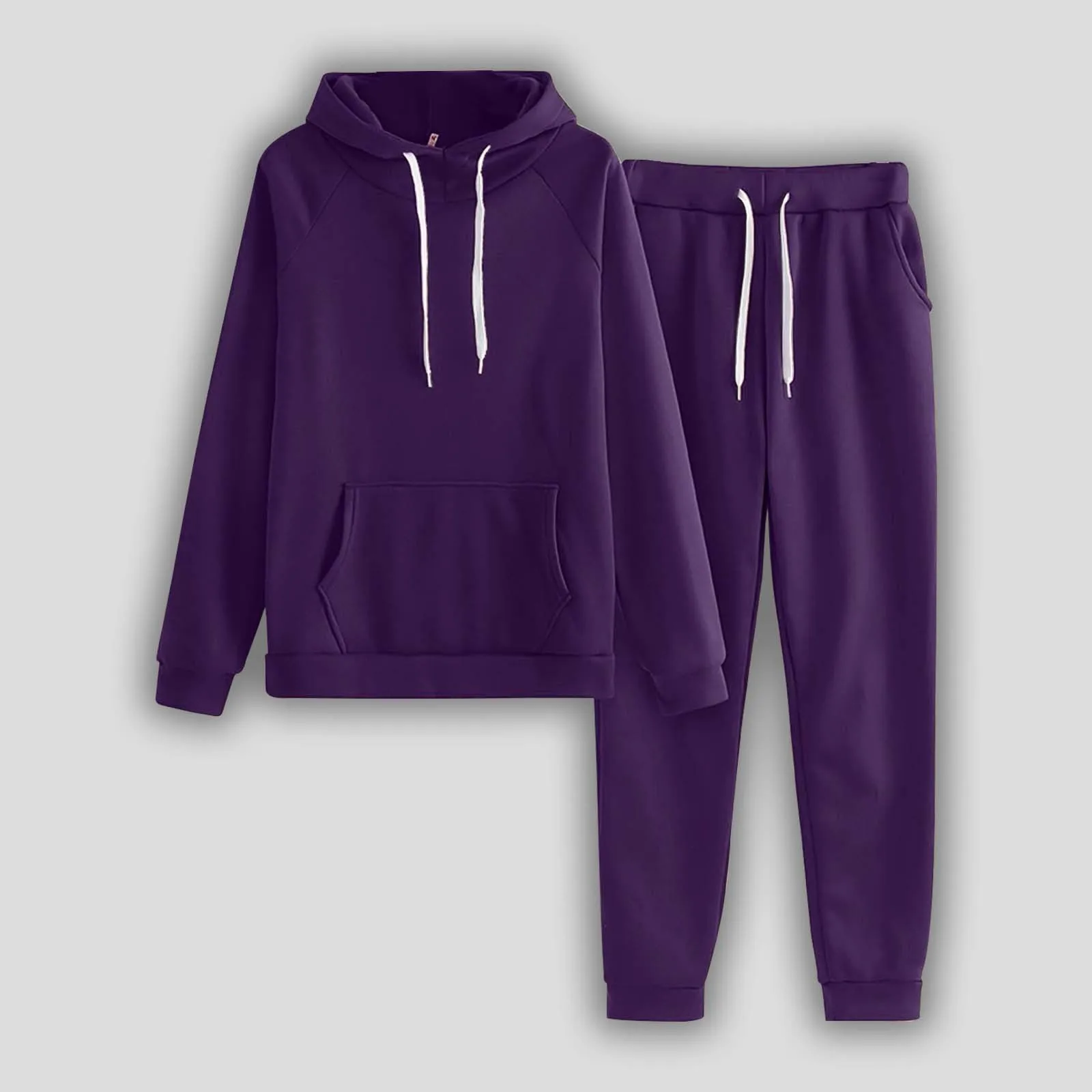 2024 Women Hoodies Trousers Suit Solid Color Plus Fleece 2 Piece Set Hooded Sweatshirts+Pants Sets Sportwear Warm Tracksuit Suit