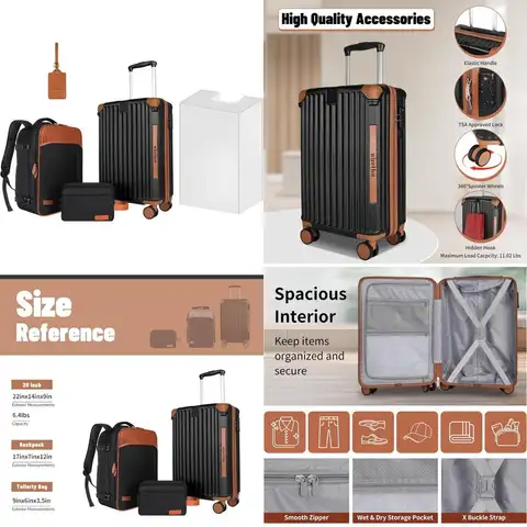 Vintage Style 22x14x9 Carry-On Luggage Set with Backpack for Men, 20 Inch ABS+PC Hardshell Suitcase, Airline Approved, Retro Des