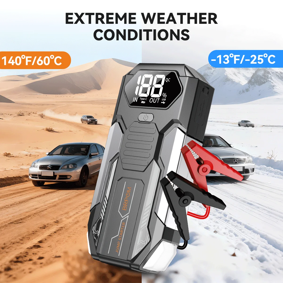 Auto-Starthilfegerät, Starthilfe-Batteriepack für 6,0L Benzin und 5,0L Diesel, 12V Tragbare Starthilfebox mit LED-Licht – Detail 7