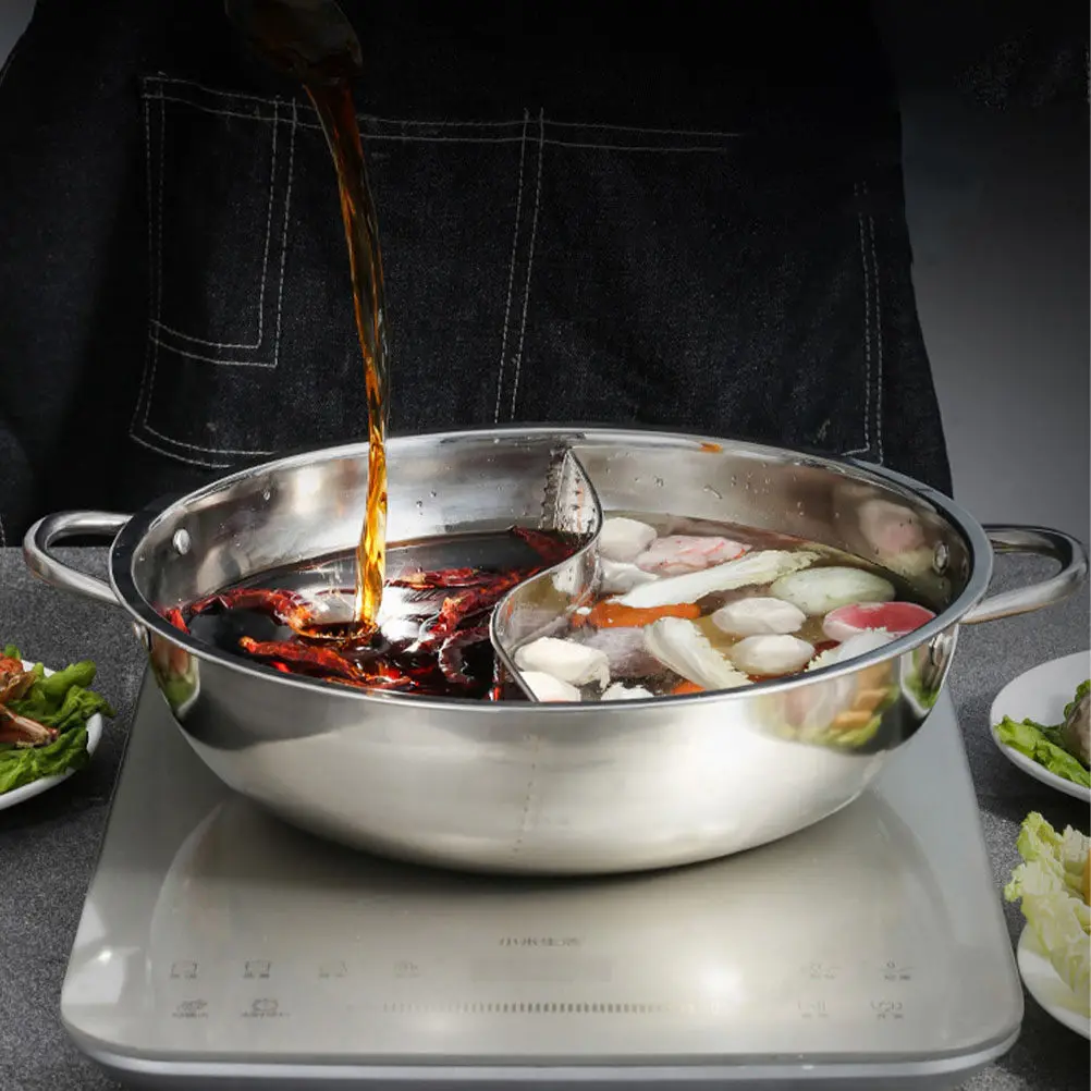 

Premium Stainless Steel Divided Hot Pot Dual Flavor Cooker for Family Gatherings Even Heating Fast Conduction Thickened Body