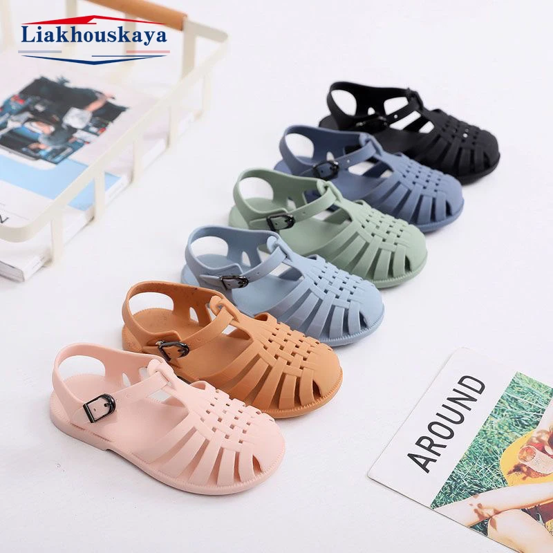 Size 22-35 Kids Shoes Summer Beach Children Sandals Baby Girls Toddler Soft Non-Slip Candy Jelly Shoes Boys Casual Roman Slipper