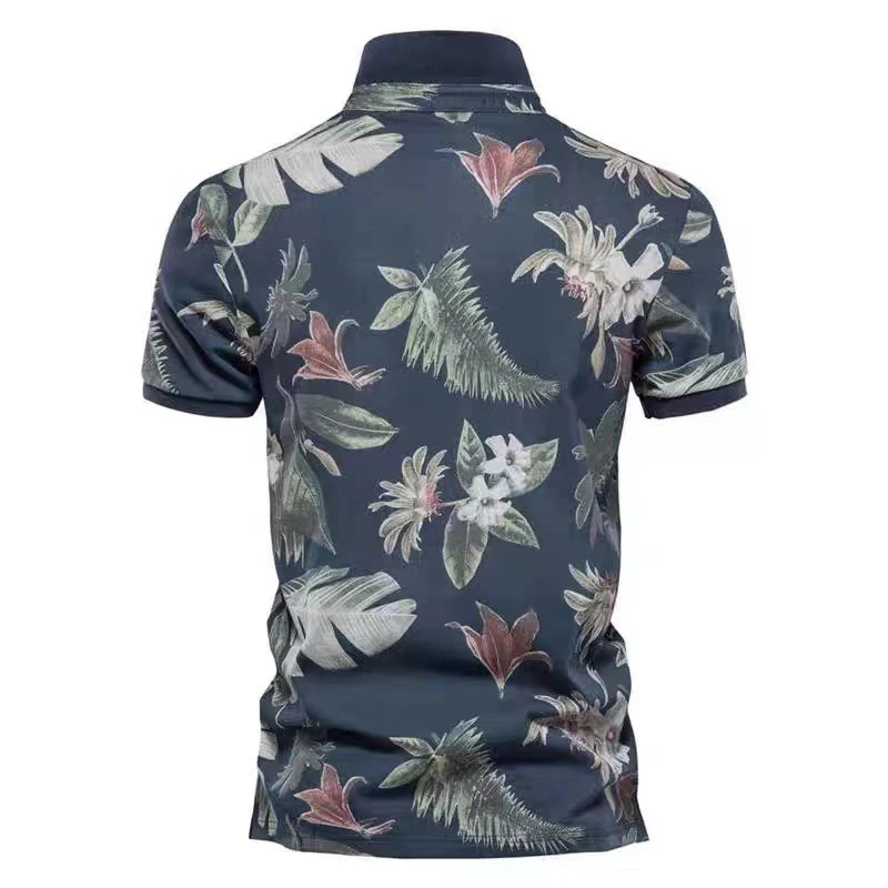 Summer Men\'s Leisure Polo Shirts Hawaiian Fashion Button Lapel Printed T-shirt Outdoor Golf Short-sleeved Shirt Street Wear