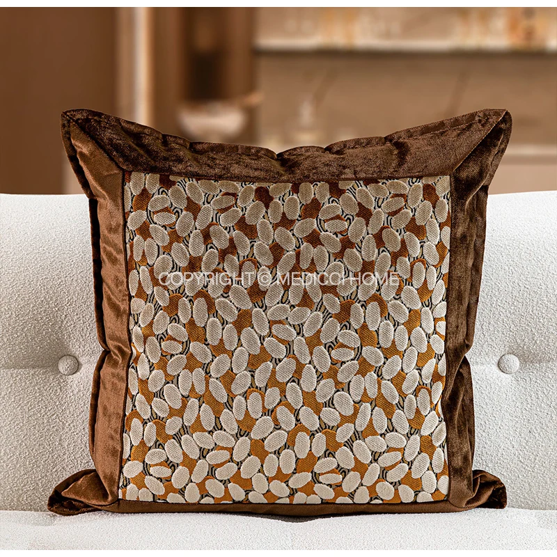Medicci Home Luxury Terracotta Velvet Pillow Cover Pebble Dot Pattern Embrodered Accent Cushion Case For Living Room Bedroom