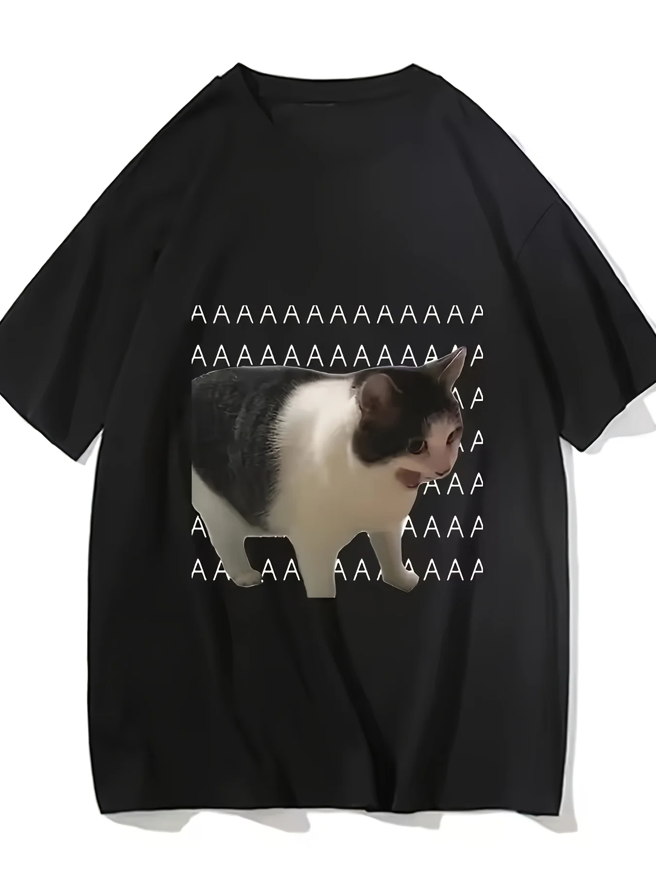 Funny Crying Cat Printed T-Shirt Men's Harajuku Street Casual Fashion Top Short Sleeved Casual Versatile