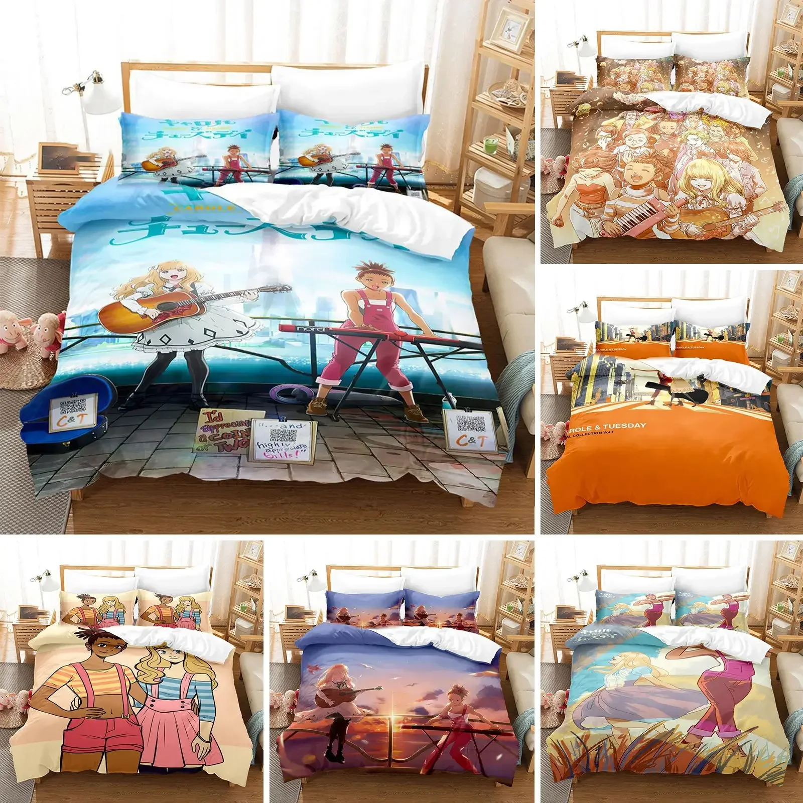 3D Printed Carole & Tuesday Bedding Set Anime Pillowcase Duvet Cover Double Twin Full Queen King Adult Kids Bedclothes Quilt